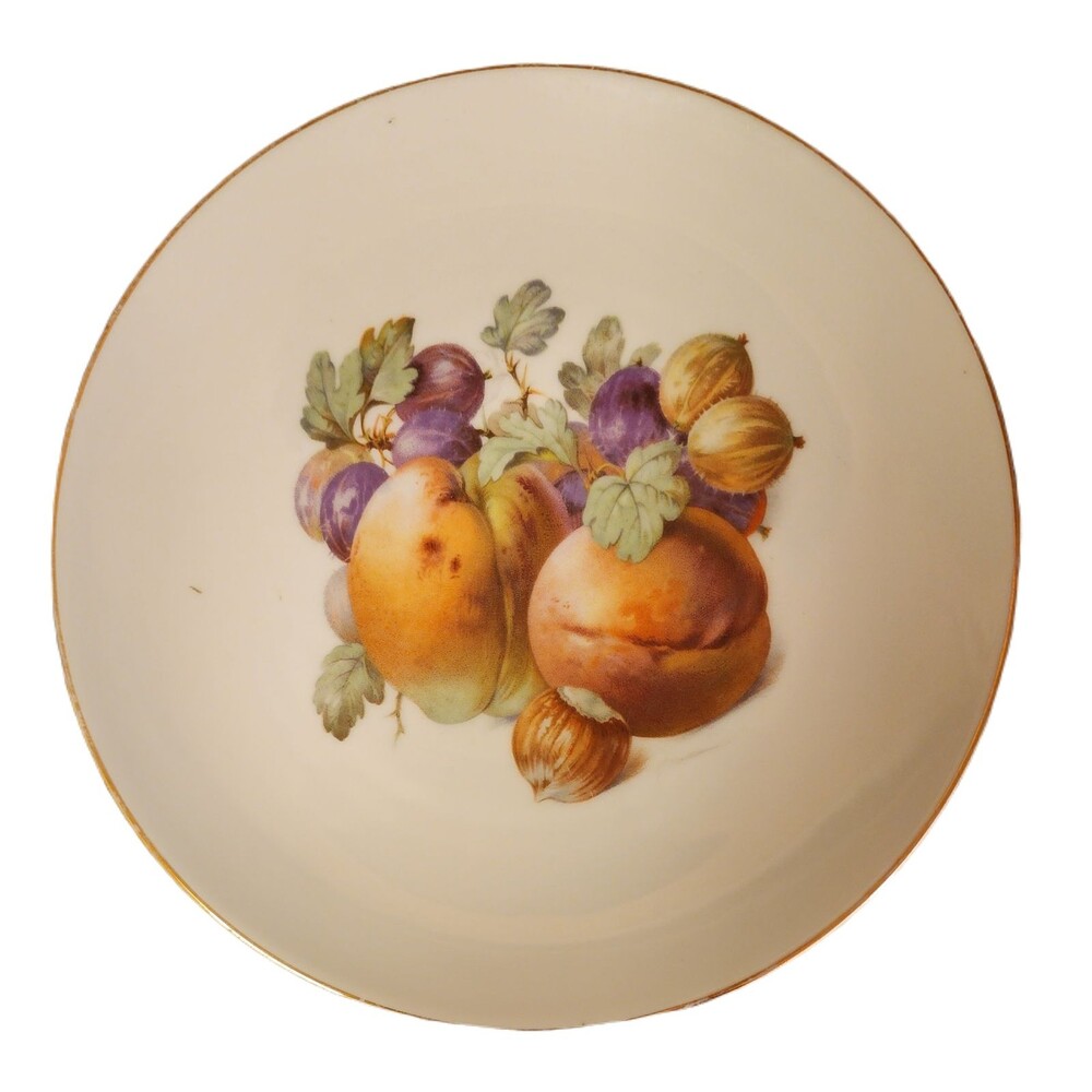 F.B. & Co Germany Porcelain Plate 7.5" Peaches Gooseberry Hazelnut Gold Edge